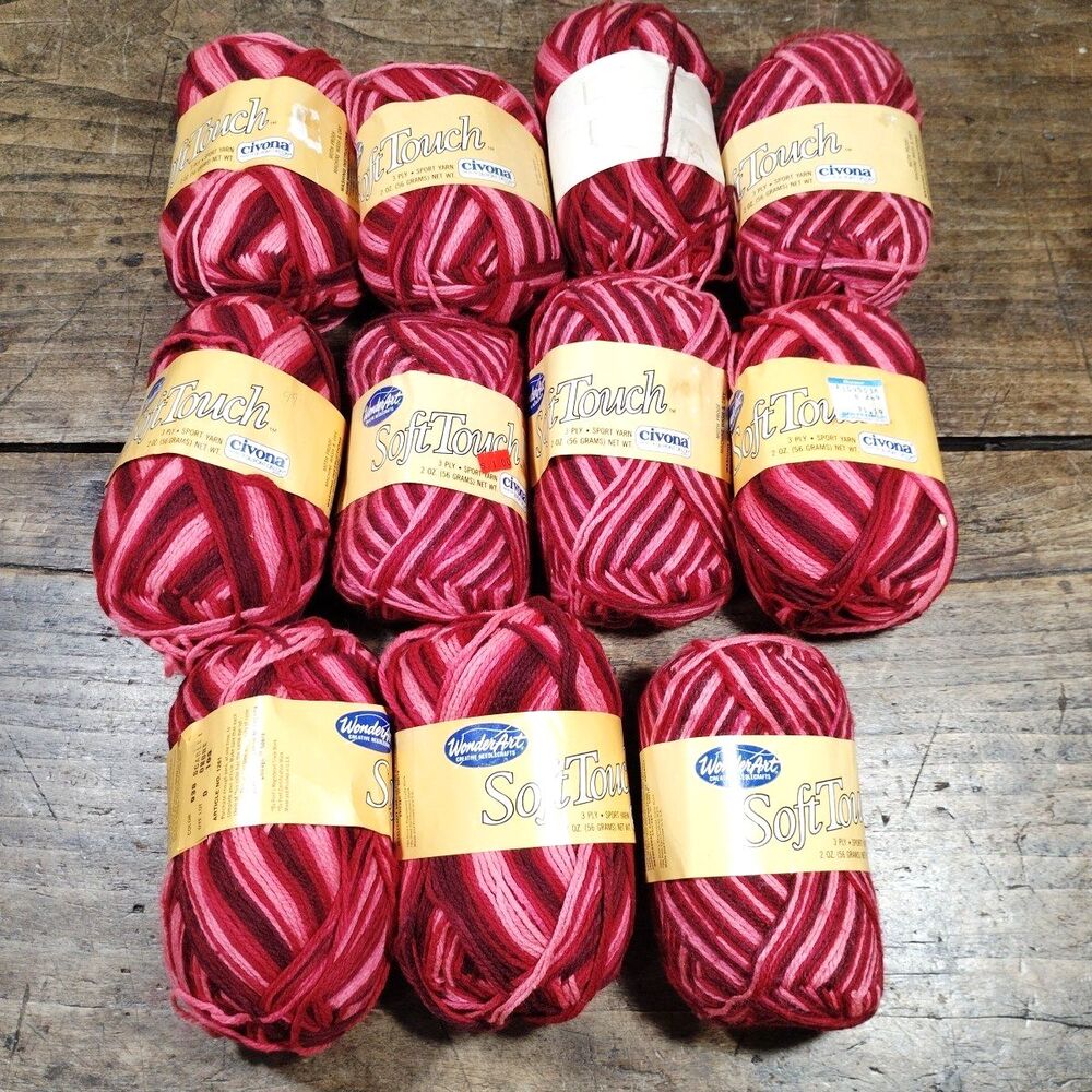 11 Vintage WonderArt Knitting Yarn Skeins 938D Scarlet Ombre New Lot Maroon